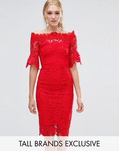 Кружевное платье‑футляр с широким вырезом Paper Dolls Tall - Красный