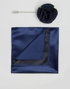 Платок для пиджака и булавка на лацкан Gianni Feraud - Темно-синий
