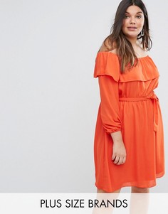 Платье с открытыми плечами и оборками Lovedrobe - Оранжевый