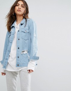 Состаренная джинсовая куртка с необработанным краем Daisy Street - Синий