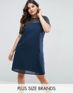 Цельнокройное платье с отделкой на топе и рукавах Lovedrobe Luxe - Темно-синий