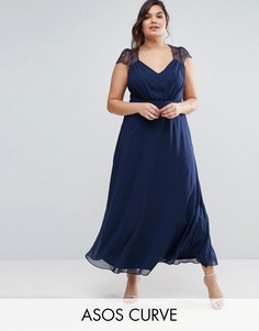 Платье макси с кружевом ASOS CURVE Kate - Темно-синий
