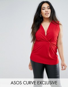 Длинный топ с перекрученной отделкой ASOS CURVE - Красный