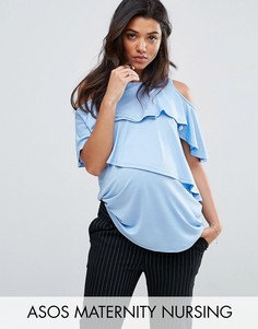 Топ с оборками и вырезами на плечах ASOS Maternity NURSING - Синий