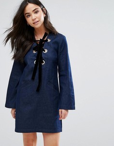 Джинсовое платье на вельветовой шнуровке The English Factory - Синий