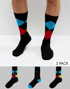 Набор из 3 пар черных носков с узором в ромбик Pringle - Черный