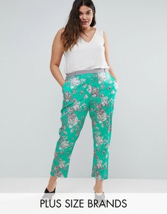 Бирюзовые брюки с цветочным принтом Elvi - Зеленый