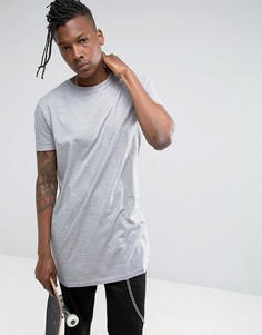 Серая меланжевая футболка свободного удлиненного кроя ASOS - Серый