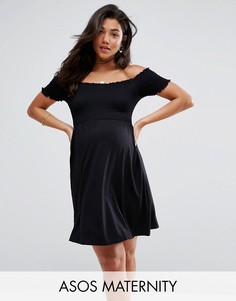 Платье с открытыми плечами и присборенной вставкой ASOS Maternity - Черный