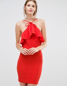 Платье мини с халтером и оборкой Oh My Love - Красный