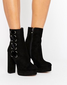 Черные ботильоны на платформе со шнуровкой сбоку Public Desire - Черный