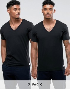 2 черные футболки с V-образным вырезом Calvin Klein - Черный