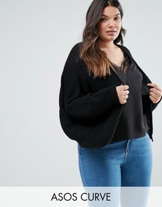 Пушистый кардиган крупной вязки в рубчик ASOS CURVE - Черный