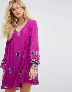 Платье мини с вышивкой Free People - Фиолетовый