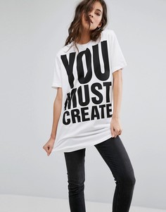 Длинная футболка с принтом You Must Create YMC - Белый