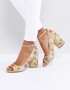 Туфли на каблуке с открытым носком и вышивкой ASOS ORNAMENT - Бежевый