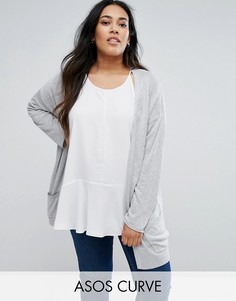 Кардиган из тонкого трикотажа с отделкой в рубчик ASOS CURVE - Серый
