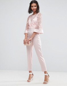 Комбинезон с кружевным лифом и атласными брюками ASOS - Розовый