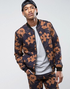 Черный бомбер в строгом стиле с цветочным принтом New Look - Черный