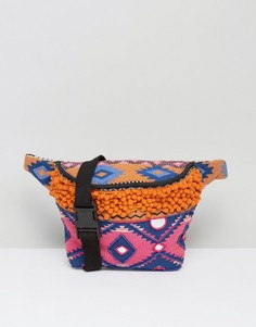 Фестивальная сумка-кошелек на пояс с вышивкой и помпонами Park Lane - Мульти