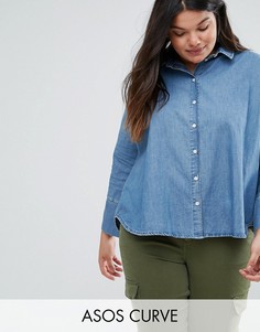 Выбеленная синяя джинсовая рубашка с рукавами летучая мышь ASOS CURVE - Синий