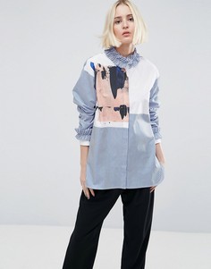 Рубашка с принтом на вставке и оборкой ASOS WHITE - Мульти