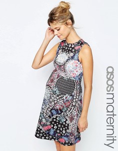 Короткое приталенное платье для беременных с цветочным принтом ASOS Maternity - Мульти