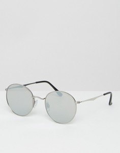 Круглые солнцезащитные очки с плоскими серебристыми зеркальными стеклами Jeepers Peepers - Серебряный
