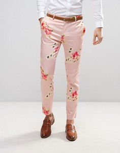 Розовые строгие зауженные брюки с цветочным принтом ASOS WEDDING - Розовый