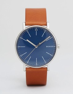 Часы с коричневым кожаным ремешком Skagen SKW6355 - Коричневый
