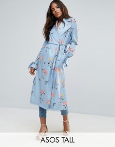 Пальто с цветочным принтом ASOS TALL - Синий