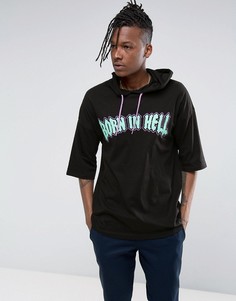 Oversize-футболка с капюшоном и принтом Born in Hell ASOS - Черный