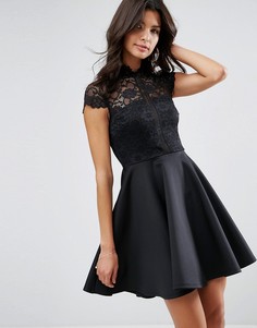 Короткое приталенное платье с кружевным топом ASOS - Черный
