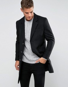 Черное полушерстяное пальто ASOS - Черный