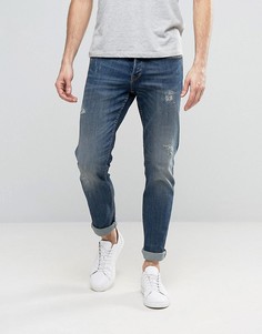 Синие выбеленные прямые джинсы с потертостями Only & Sons - Синий