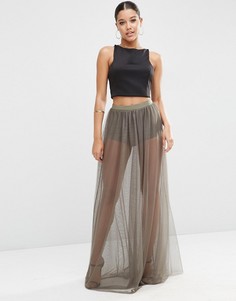 Полупрозрачная юбка макси с короткими шортами ASOS - Зеленый