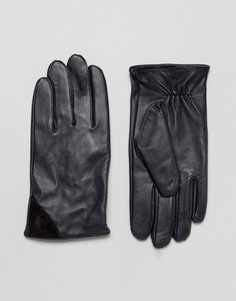 Темно-синие кожаные перчатки с черной замшевой отделкой Barneys - Темно-синий Barneys Originals