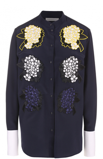 Шелковая блуза прямого кроя с цветочной отделкой Victoria by Victoria Beckham