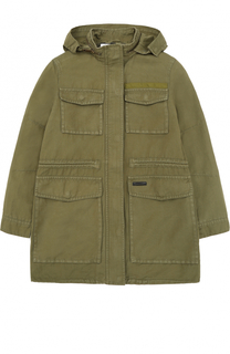 Парка из смеси хлопка и льна с капюшоном Burberry