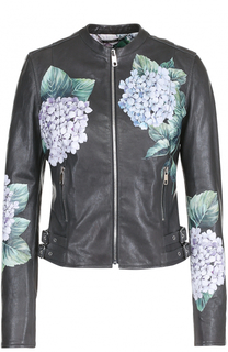 Приталенная кожаная куртка с цветочным принтом Dolce &amp; Gabbana