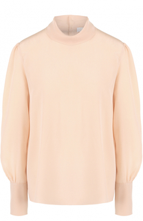 Шелковый топ с высоким воротником и длинным рукавом Chloé