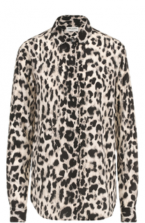 Шелковая блуза прямого кроя с леопардовым принтом Saint Laurent