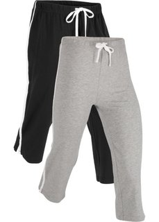 Спортивные брюки капри с эффектом стретч (2 шт.) (черный/серый меланж) Bonprix
