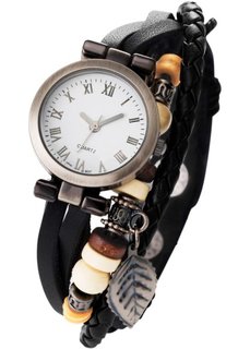 Часы Тоска на кожаном браслете (черный) Bonprix