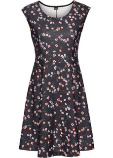 Трикотажное платье с цветочным принтом (черный с рисунком) Bonprix