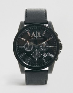 Часы с хронографом и ремешком из черной кожи Armani Exchange AX2098 - Черный