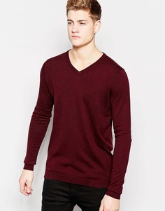 Трикотажный премиум‑джемпер с V‑образным вырезом Jack & Jones - Красный