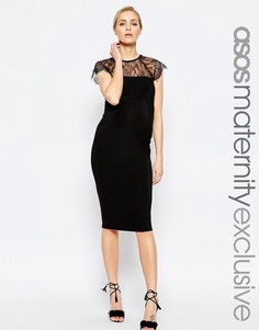 Облегающее платье миди с кружевной вставкой ASOS Maternity - Черный