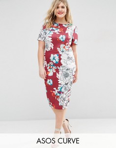 Облегающее платье миди с цветочным принтом ASOS CURVE - Мульти