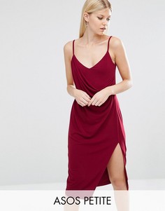 Креповое платье-комбинация миди с запахом ASOS PETITE - Красный